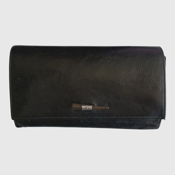 YSL Yves Saint Laurent Black Leather Wallet Vintage 7.5"x4.5" - Picture 1 of 6